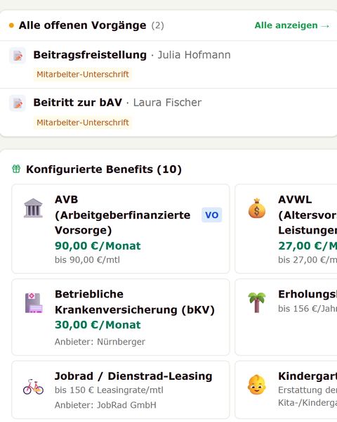 Ausschnitt: offene Vorgänge und Benefits
